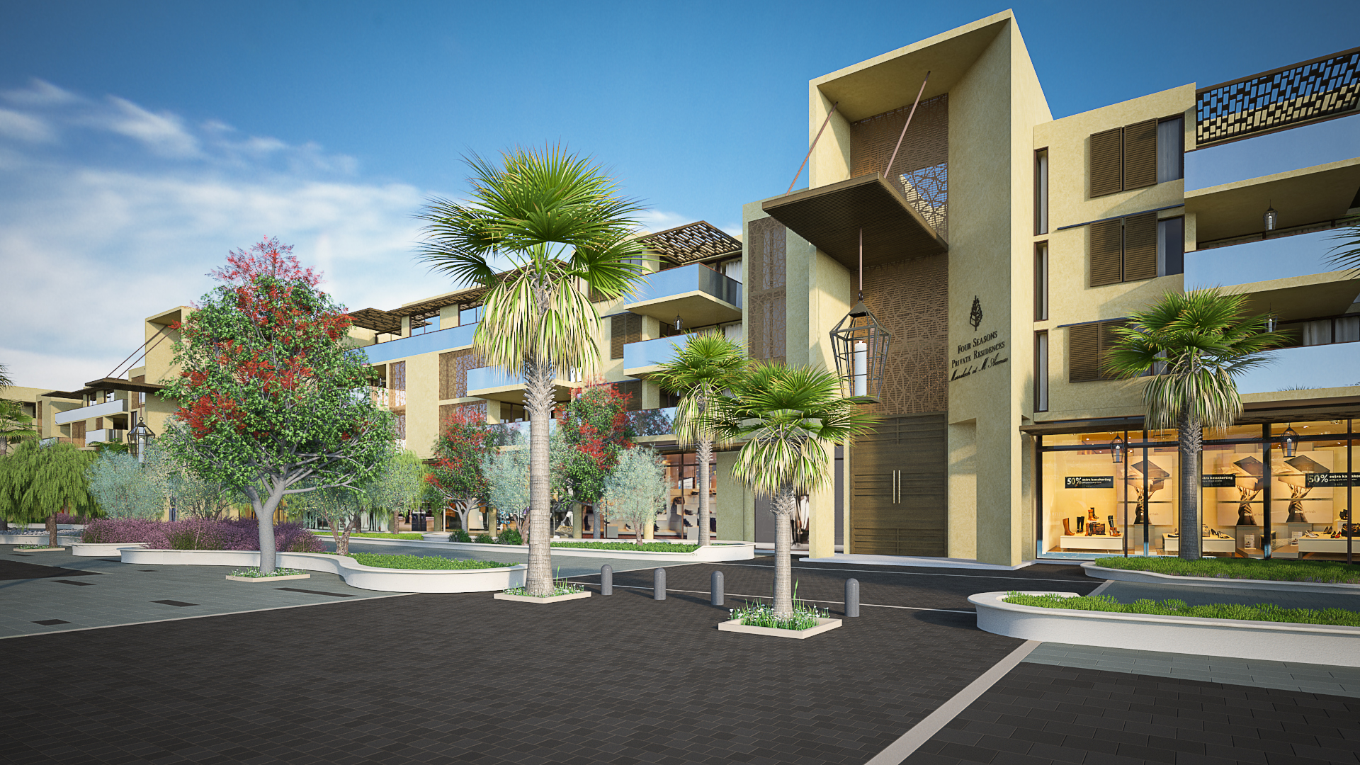 مجمع سكني وتجاري معاصر بتنسيق حضري — Render معماري